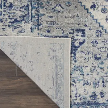 2' X 4' Ivory And Light Blue Floral Medallion Distressed Area Rug