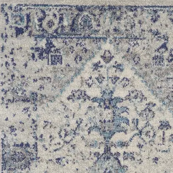 2' X 4' Ivory And Light Blue Floral Medallion Distressed Area Rug