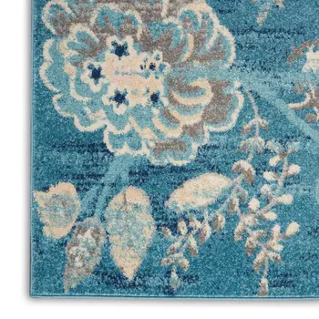 2' X 4' Ivory Navy Blue And Light Blue Floral Area Rug