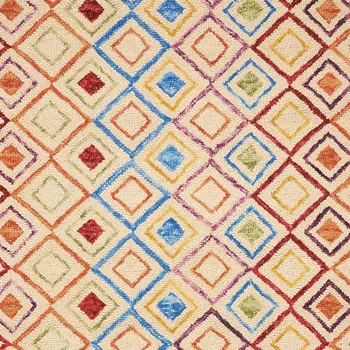 4' X 6' Ivory Blue And Red Wool Geometric Hand Tufted Area Rug