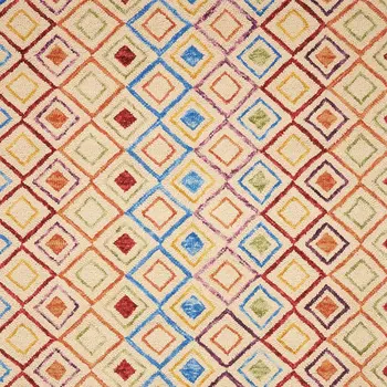 4' X 6' Ivory Blue And Red Wool Geometric Hand Tufted Area Rug