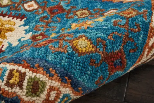 8' Navy Blue Orange And Green Wool Floral Hand Tufted Distressed Runner Rug
