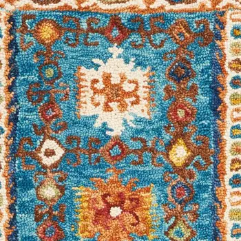 8' Navy Blue Orange And Green Wool Floral Hand Tufted Distressed Runner Rug