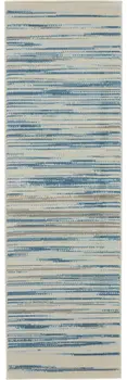 7' Ivory Blue and Gray Striped Runner Rug