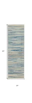 7' Ivory Blue and Gray Striped Runner Rug