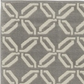 7' Beige and Gray Trellis Runner Rug