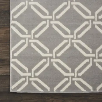 7' Beige and Gray Trellis Runner Rug