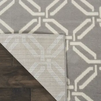 7' Beige and Gray Trellis Runner Rug