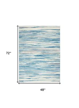 4' X 6' Ivory Blue and Gray Striped Area Rug