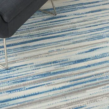 4' X 6' Ivory Blue and Gray Striped Area Rug