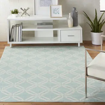4' X 6' Beige and Green Trellis Area Rug