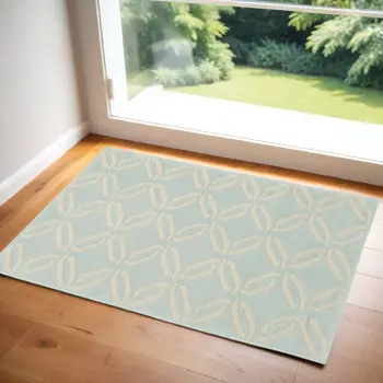 2' X 4' Beige and Green Trellis Area Rug