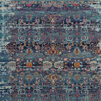 8' Blue Red And Orange Floral Distressed Runner Rug