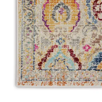 8' Ivory Pink And Orange Floral Distressed Runner Rug