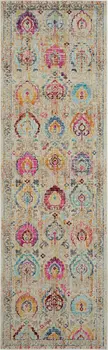 8' Ivory Pink And Orange Floral Distressed Runner Rug