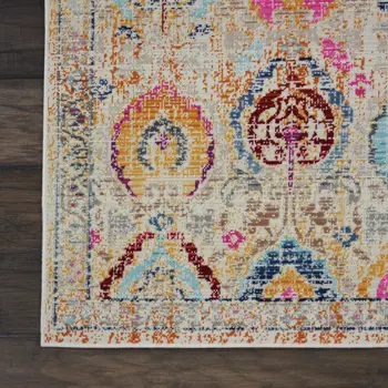 8' Ivory Pink And Orange Floral Distressed Runner Rug