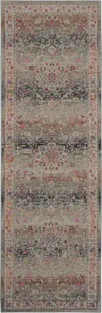 8' Ivory Brown And Gray Floral Distressed Runner Rug