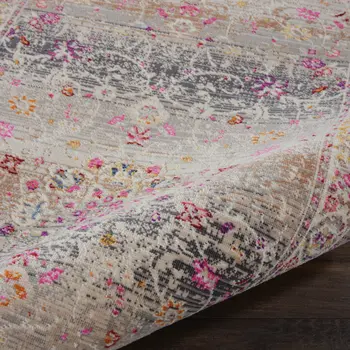 8' Ivory Brown And Gray Floral Distressed Runner Rug