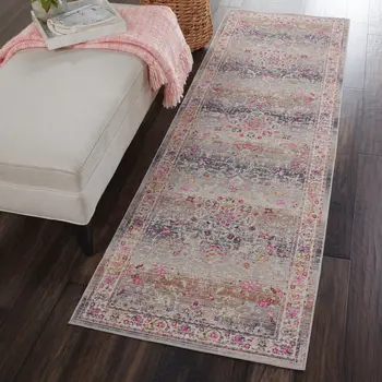 8' Ivory Brown And Gray Floral Distressed Runner Rug
