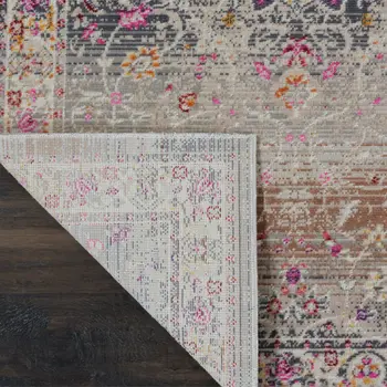 8' Ivory Brown And Gray Floral Distressed Runner Rug