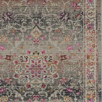 8' Ivory Brown And Gray Floral Distressed Runner Rug