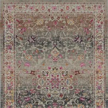 8' Ivory Brown And Gray Floral Distressed Runner Rug