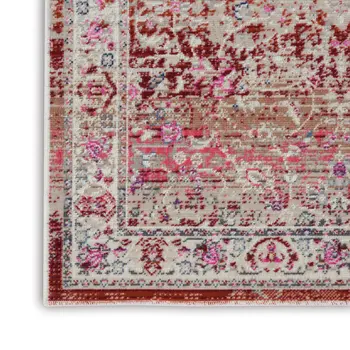 8' Ivory And Red Floral Distressed Runner Rug