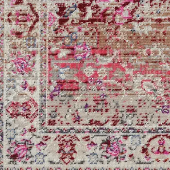 8' Ivory And Red Floral Distressed Runner Rug