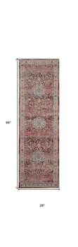 8' Ivory And Red Floral Distressed Runner Rug