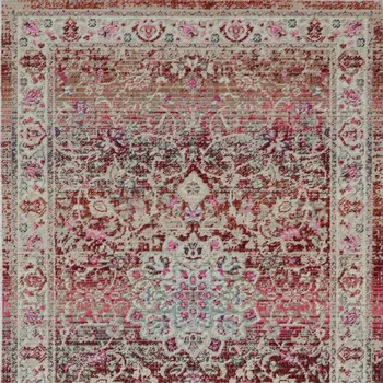 8' Ivory And Red Floral Distressed Runner Rug