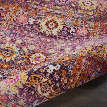 8' Blue Yellow And Red Floral Distressed Runner Rug