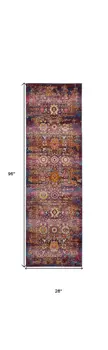 8' Blue Yellow And Red Floral Distressed Runner Rug