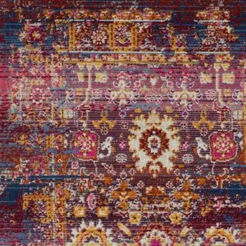 8' Blue Yellow And Red Floral Distressed Runner Rug