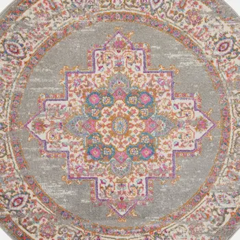 5' X 8' Blue and Beige Floral Distressed Area Rug