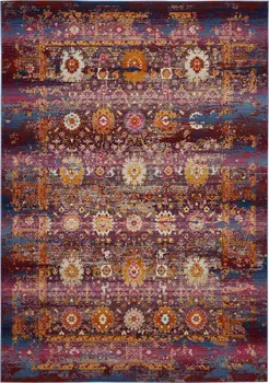 5' X 8' Blue Yellow And Red Floral Distressed Non Skid Area Rug