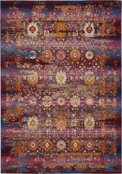 5' X 8' Blue Yellow And Red Floral Distressed Non Skid Area Rug