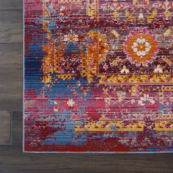 5' X 8' Blue Yellow And Red Floral Distressed Non Skid Area Rug