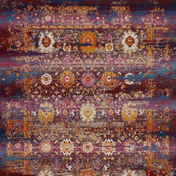 5' X 8' Blue Yellow And Red Floral Distressed Non Skid Area Rug
