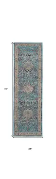 6' Blue and Beige Floral Distressed Runner Rug
