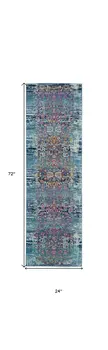 6' Blue Red And Orange Floral Distressed Runner Rug