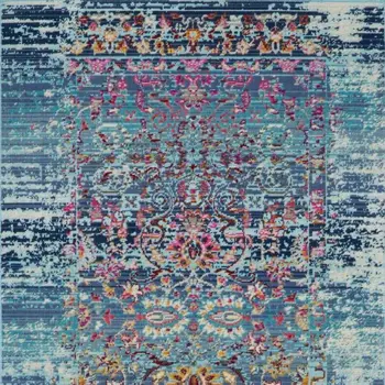 6' Blue Red And Orange Floral Distressed Runner Rug