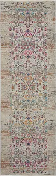 6' Ivory And Brown Floral Distressed Runner Rug