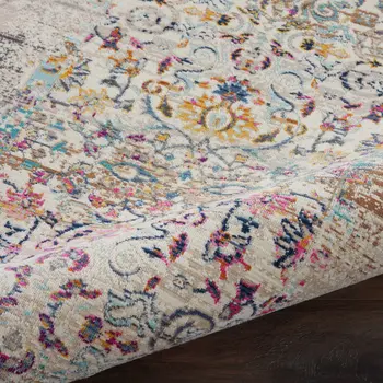 6' Ivory And Brown Floral Distressed Runner Rug