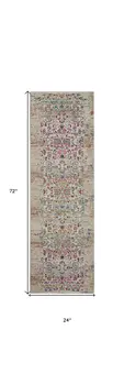 6' Ivory And Brown Floral Distressed Runner Rug