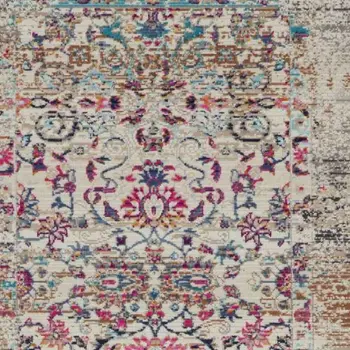 6' Ivory And Brown Floral Distressed Runner Rug
