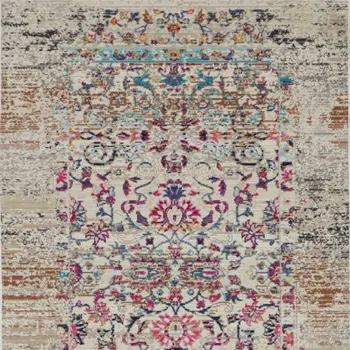 6' Ivory And Brown Floral Distressed Runner Rug