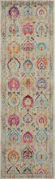 6' Ivory Pink And Orange Floral Distressed Runner Rug