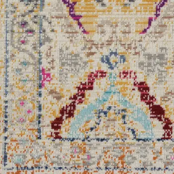 6' Ivory Pink And Orange Floral Distressed Runner Rug