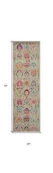 6' Ivory Pink And Orange Floral Distressed Runner Rug