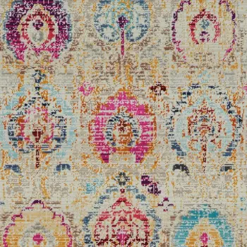 6' Ivory Pink And Orange Floral Distressed Runner Rug